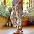 thumbnail image 4 of Casual Pants for Women Elastic Drawstring Waist Loose Straight Leg Summer Casual Linen Beach Pants with Pockets, 4 of 5