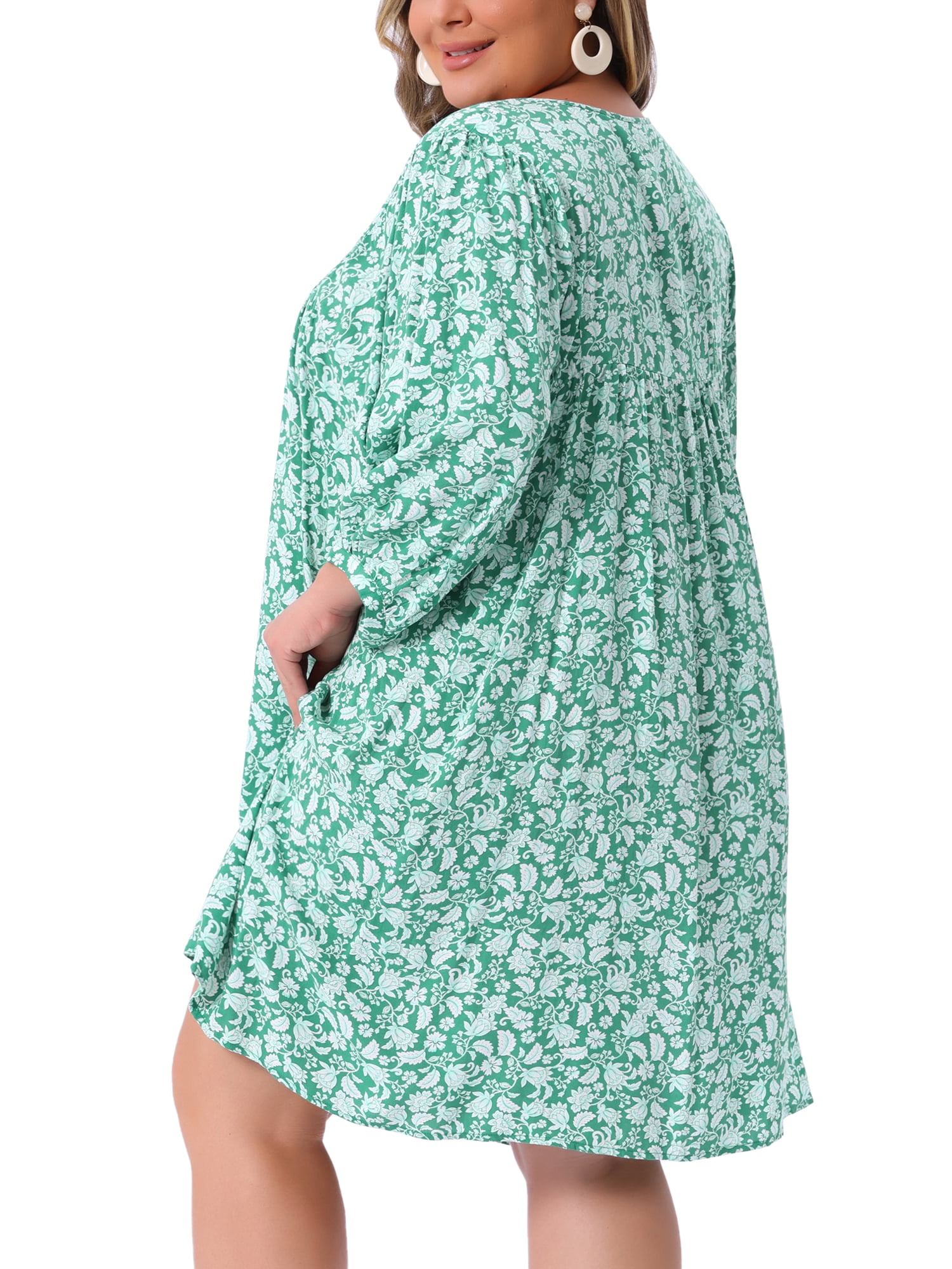 DARING DIVA Women's Plus Size Drawstring V Neck Babydoll Midi Flowy Dress 4X Green