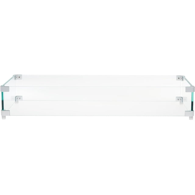 Rectangular Tempered Glass Fire Pit Wind Guard 29inx13inx4.5in 0.3in Thick Clear Flame Shield with Aluminum Brackets for Propane and Gas Fire Tables Outdoor