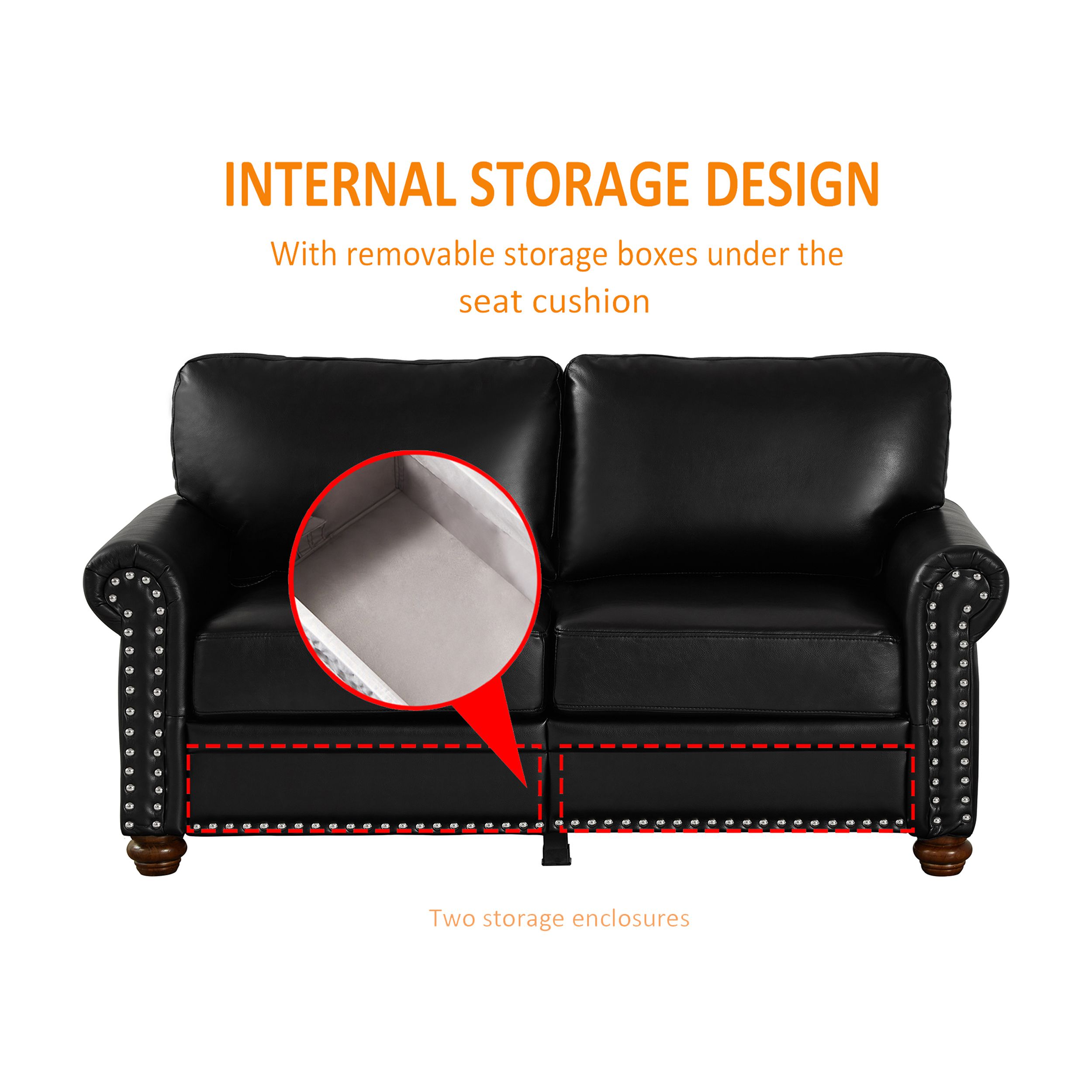 Classic Faux Leather Loveseat Small Sofa Couch with Nailhead Trim and Removable Cushions for Living Room Office Apartment