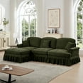 thumbnail image 2 of Newest Three Seater Modular L Shaped Sectional Couch,Flared Arms,Removable Ruffles Pleats Skirts,Spindle Legs, Comfy Chenille 3-Seat Deep Seat Sofa,Movable Ottoman,Green, 2 of 20