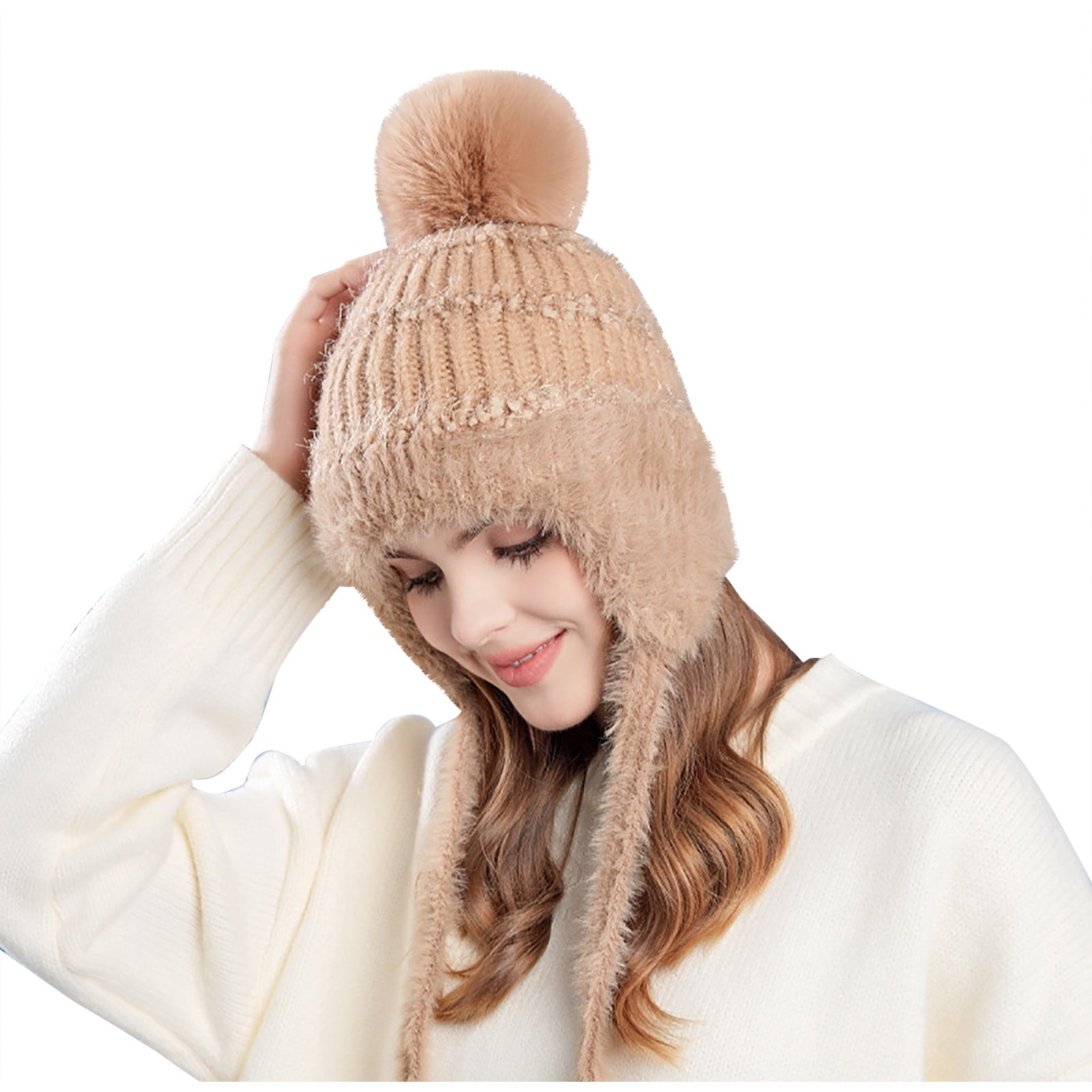 Wancir Women Winter Peruvian Cover Ears Beanie Hat Ear Flaps Sherpa Ski Snow Hats Knit Fleece Lined