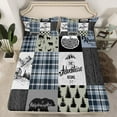 thumbnail image 2 of Retro Cabin Rustic Sheets For Bedroom, Farmhouse Lodge Bear Bed Sheets Set Full, Deer Mountain Country Camper Sheet Set Hunting Wild Animal Bedding Set Merry Christmas Decor, Blue Gray Black, 2 of 5