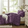 thumbnail image 3 of Regency Heights Full/Queen Soft Washed Comforter Set, Ruched Striped Dorm Bedding Sets, 3-Piece Purple French Country Comforter Bed Set with Bow Ties and Sham for All Season, 3 of 13