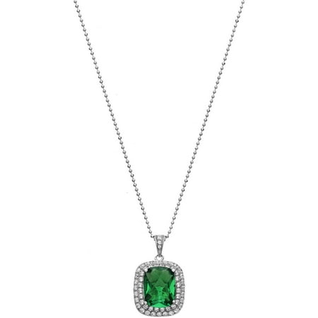 5th & Main Platinum-Plated Sterling Silver Facet-Cut Green Obsidian Pave CZ Pendant Necklace