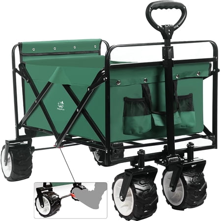 Collapsible Heavy Duty Folding Wagon Cart Utility Wagon All Terrain Beach Wheels Adjustable Handle Large Capacity Rolling Buggies Outdoor Garden cart for Beach Camping Shopping Sports
