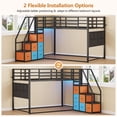 thumbnail image 6 of Low Bunk Bed Twin Over Twin Size with 6 Storage Drawers and LED Lights, Reversible Metal Bunk Beds with 6-Pocket Organizer and Storage Staircase, Twin Loft Bed with High Guardrails, Black, 6 of 9