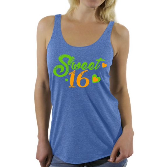 Awkward Styles Sweet 16 Racerback Tank Top for Ladies Green Sweet Sixteen Racerback Tanks for Girls Birthday Girl Shirt Birthday Gifts for Teens I am 16 T-Shirt for Her Sweet 16 Party Clothing
