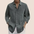 thumbnail image 3 of Men's 3/4 Sleeve Lapel Shirt - Polyester Linen Blend, Solid Color, Casual/Formal, Oversized Fit for Spring/Summer (M-XXXL), 3 of 4