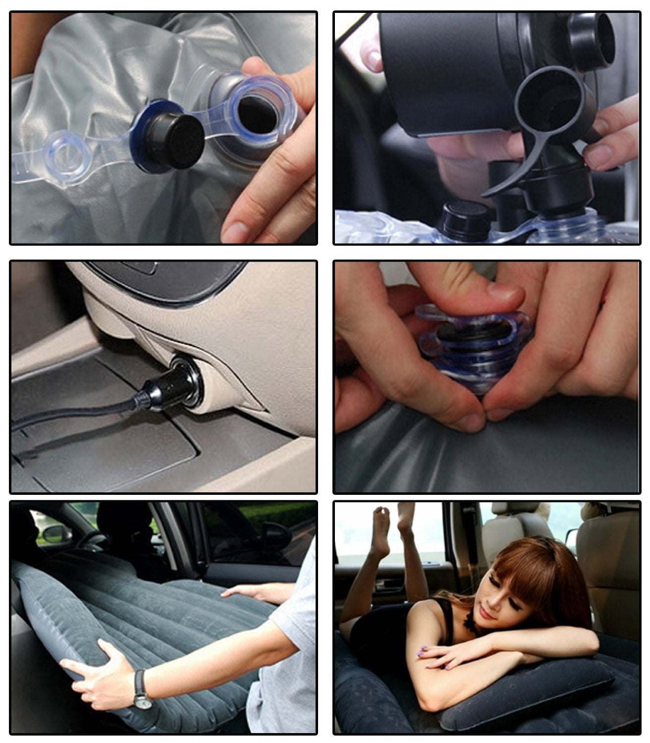 Inflatable Black Car Mattress Air Bed for Back Seat with Pillows, Fits Sedan, SUV, CUV and Minivan