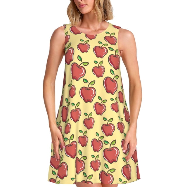 Fotbe Apple Vestido de Verano sin Mangas para Mujer – Vestido Midi Línea A, Estilo Camiseta Floral, Vestido Playero Casual y Fluido