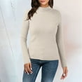 thumbnail image 2 of Kcodviy Women Casual Solid Color Bottoming Shirt Slim High Collar Knitted Long Sleeved Top Mens Pajama Tops Long Sleeve Thermal Thermal Tops For Women Cold Weather Thermal Tops For Women Long Sleeve P, 2 of 5