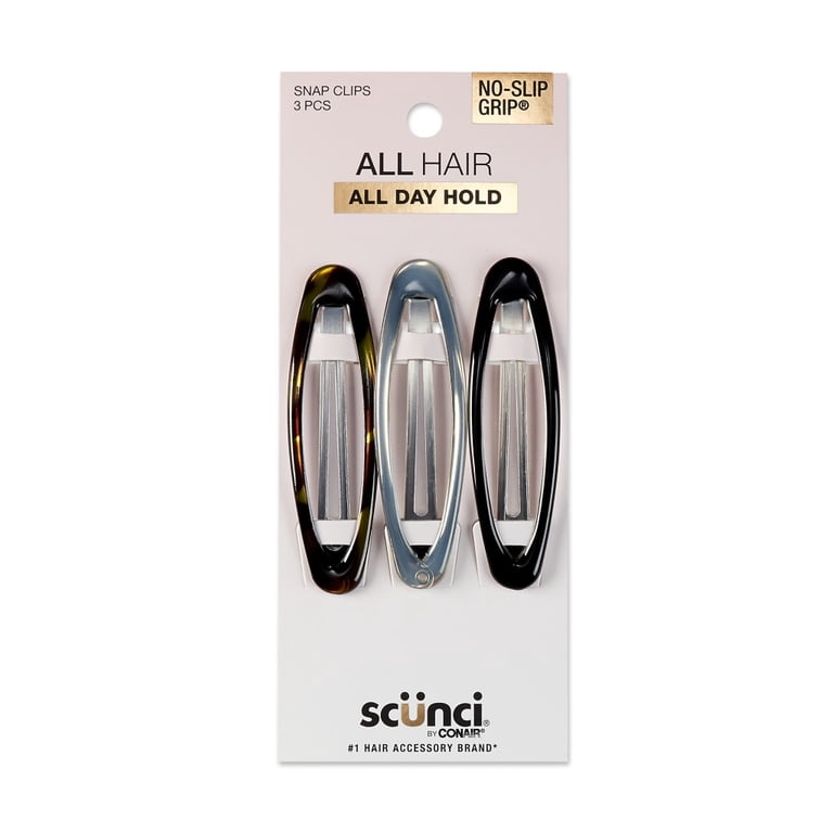 4 pack) Scunci No-Slip Grip Oval Snap Hair Clips, Multicolor, 3