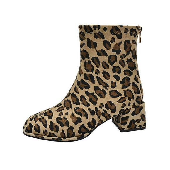 PEZHADA Women'S Ankle Boots, Bottes pour les Femmes, Camouflage Ankle Boots de Léopard Rétro Imprimé Mi-Talon