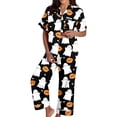 thumbnail image 2 of FASHOFT 2 Piece Halloween Pajamas for Women Set Soft Long Sleeve Button Down Sleepwear Top and PJ Pants Loungewear Set Black L, 2 of 7