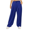thumbnail image 3 of ctdiral Women Wide Leg Pleated Sweatpants Fashion Baggy Athletic Joggers Drawstring Waist Lounge Pants with Pockets Casual Lightweight Yoga Pants Blue XL, 3 of 7