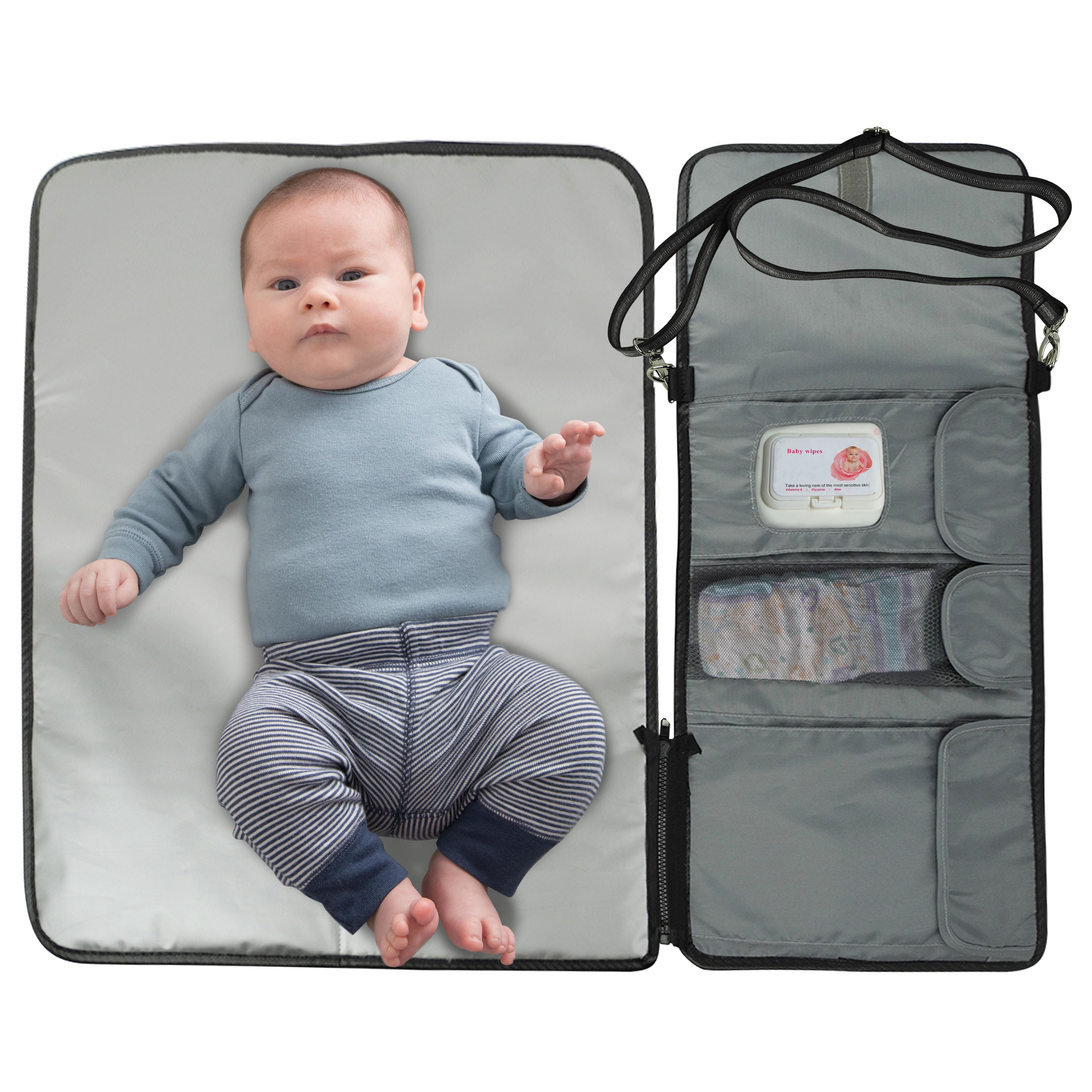 Monbebe Portable Diaper Changing Station with Strap, Gray photo 7