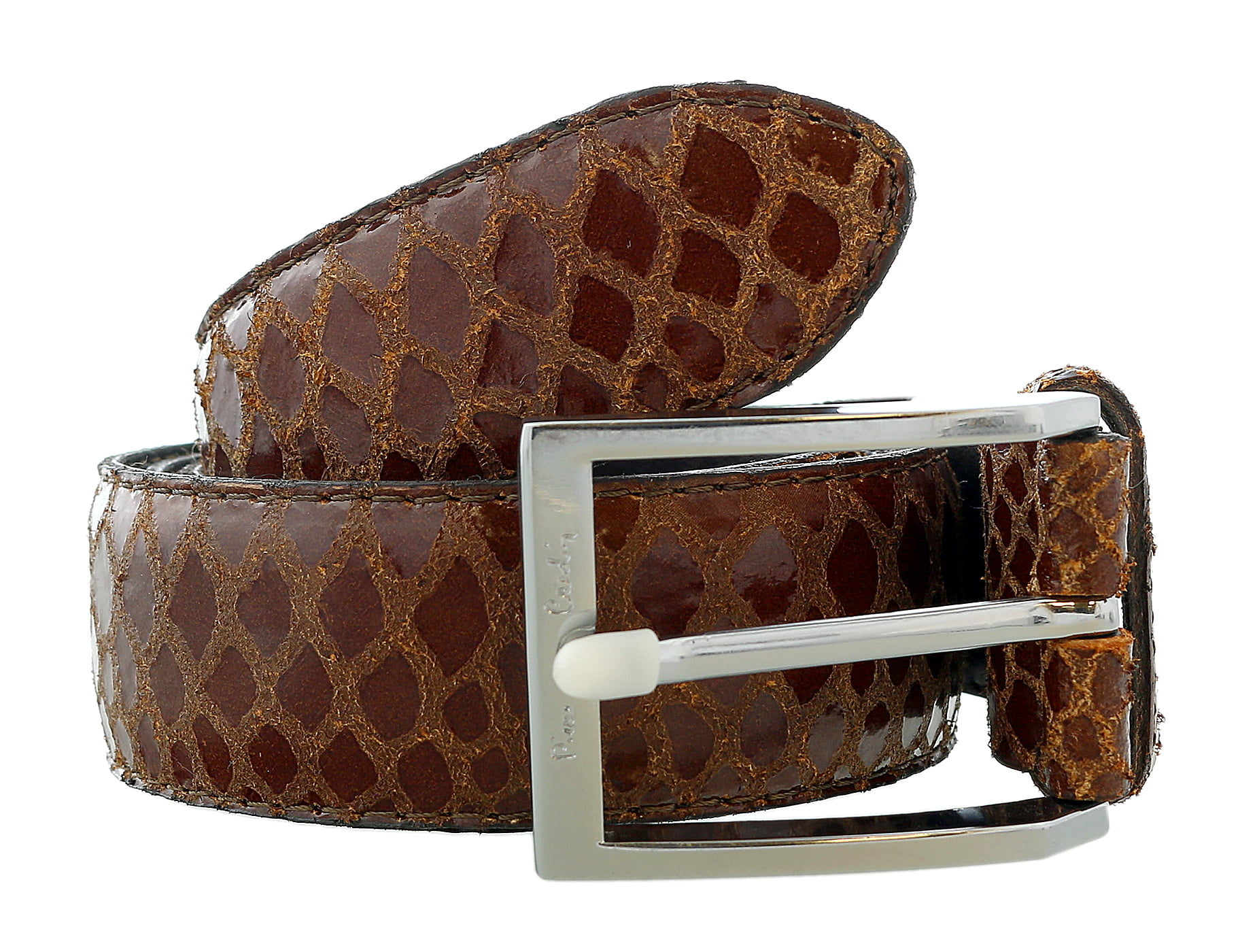 Pierre Cardin Brown Python Embossed Silver D-Ring Buckle