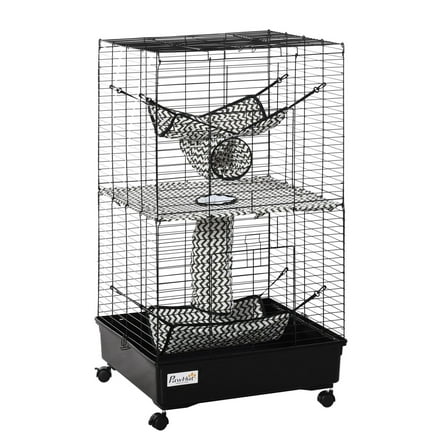 42" Ferret Cage, Small Animal Habitat - Black Metal Cage with Wheels, Hammocks & Tunnels