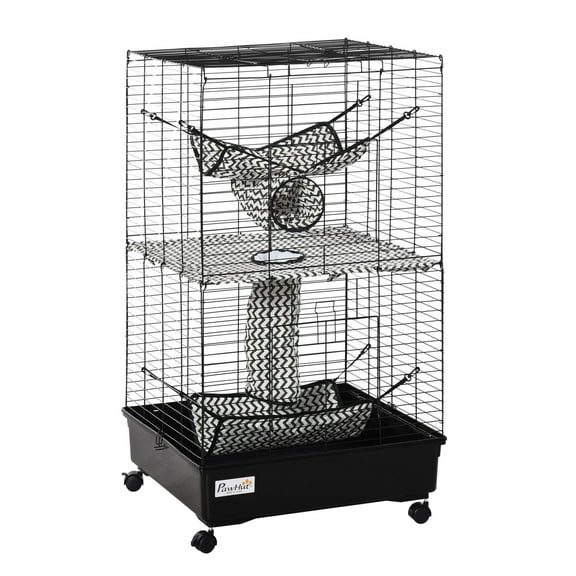 42" Ferret Cage, Small Animal Habitat - Black Metal Cage with Wheels, Hammocks & Tunnels