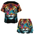 thumbnail image 3 of Tiger Animal Graffiti Pajama Set for Women 2 Piece Sleepwear Loungewear Short Sleeve, 3 of 7