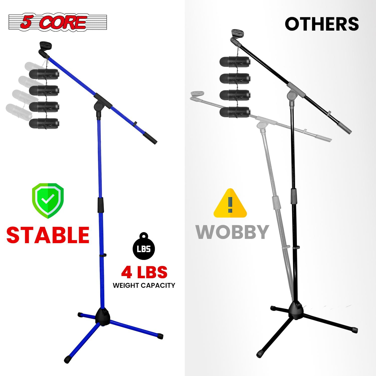 Adjustable Tripod Mic Stand with Boom Arm - 18" to 72" Height, Heavy Duty 4.5lb Capacity, Folding Portable Design for Studio/Stage (4-Piece Kit)