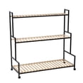 thumbnail image 4 of Naierhg Rustic Plant Stand with Wheels, Rolling Plant Shelf Indoor Outdoor, Metal Plant Rack with Solid Wood for Multiple Plants, 3 Tier Ladder Plant Flower Shelf for Garden, Living Room, Brown Black, 4 of 7