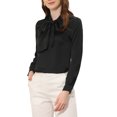 thumbnail image 4 of INSPIRE CHIC Women's Bow Tie Neck Solid Long Sleeve Satin Blouse Tops XL Black, 4 of 5
