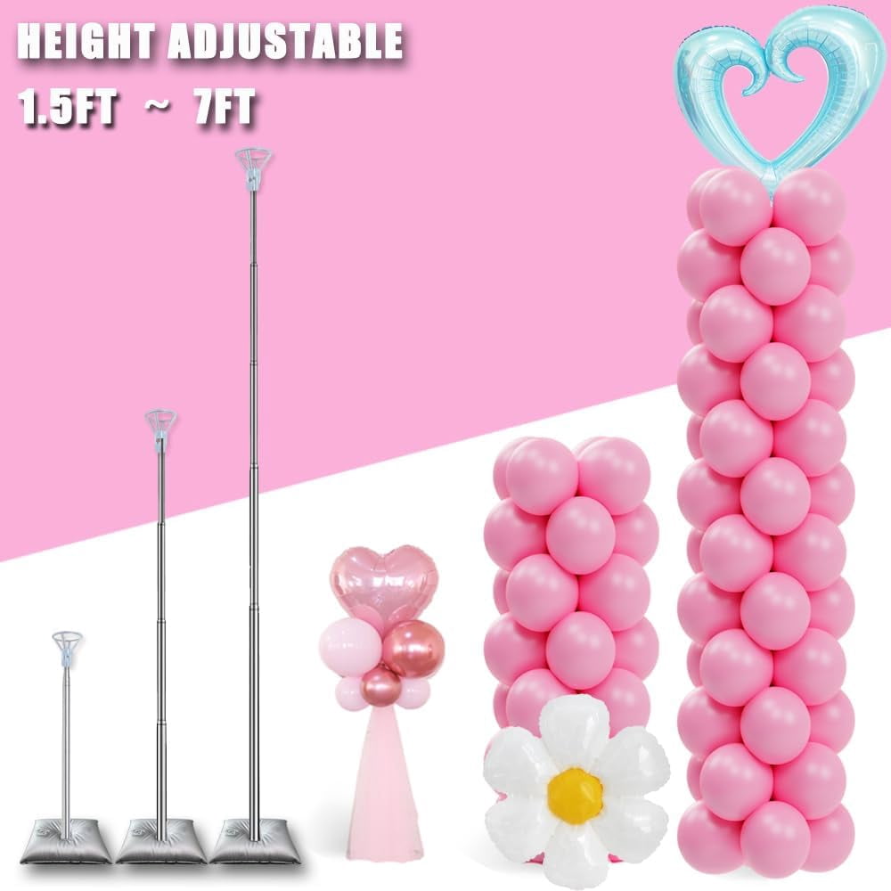 Sparklane - Balloon Column Stand Set of 2, Adjustable 7 Feet Ballon Arch Stands with Bases for Floor, Tall Baloon Tower Pillar Assembly Kit for Halloween, Birthday, Party Decorations