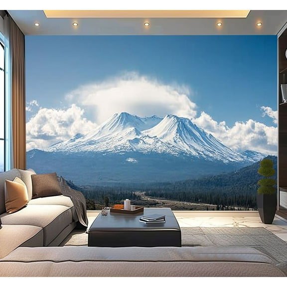 Peel and Stick Wallpaper Snowcapped Mount Shasta volcano winter Modern Art Wall Mural Decor Self Adhesive and Removable 100in x 144in