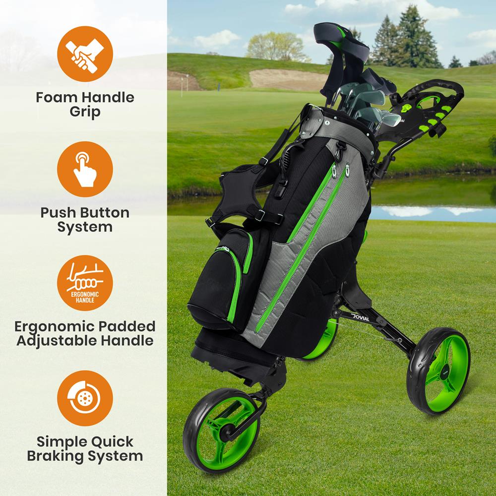Jovial Foldable 3-Wheel Golf Push Cart - New Deluxe Scorecard Holder