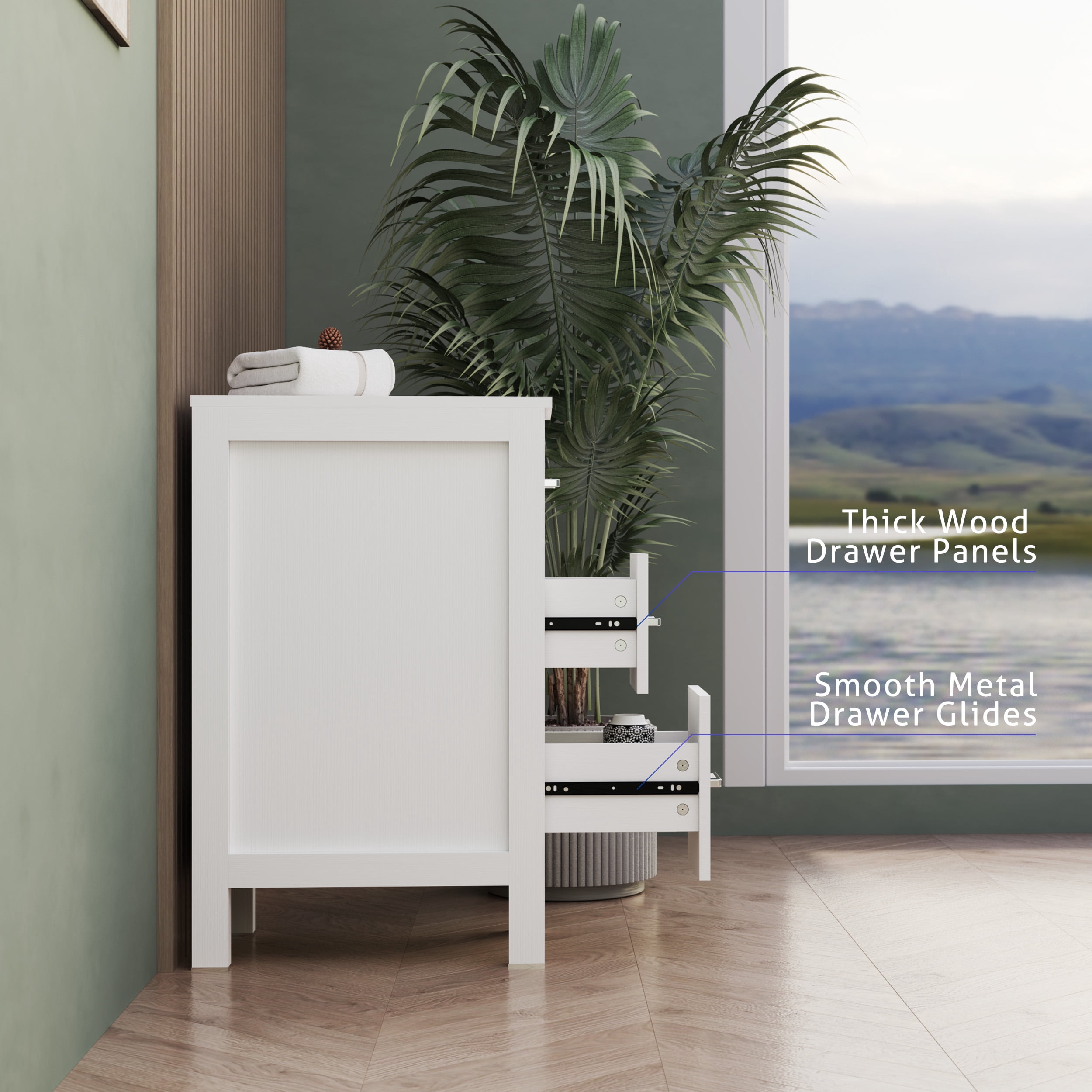 Eclife 12" Freestanding Bathroom Side Cabinet with 3 Drawers, White