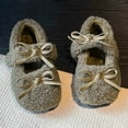 thumbnail image 4 of Kids Girl's Slip On Plush Mary Jane Shoes Fleece Lined Non Slip Loafers Toddler Cute Bowknot Princess Dress Shoes Brown Size 12 Little Child, 4 of 7