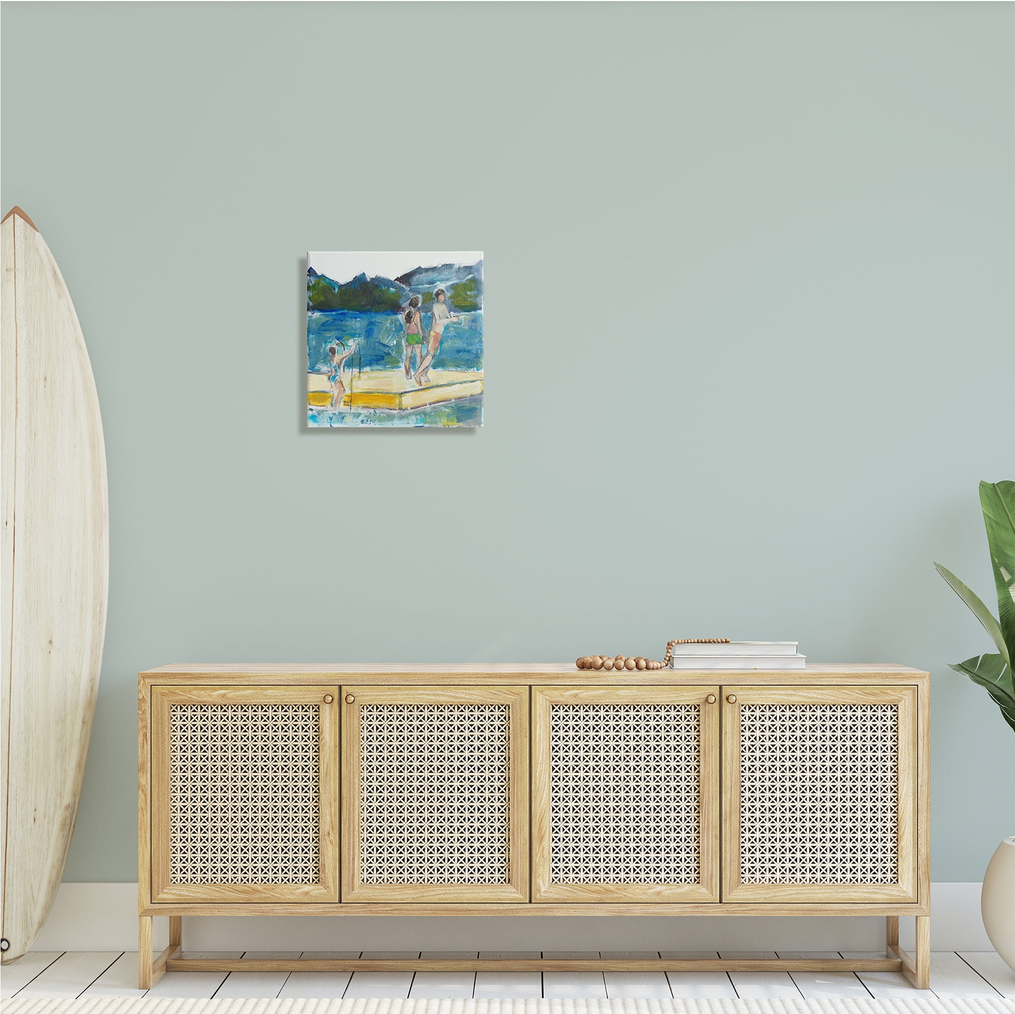 Stupell Indtries Kids on Swimming Dock Abstract Contemporary Lake Scene,17 x 17,Design by Snne Marie