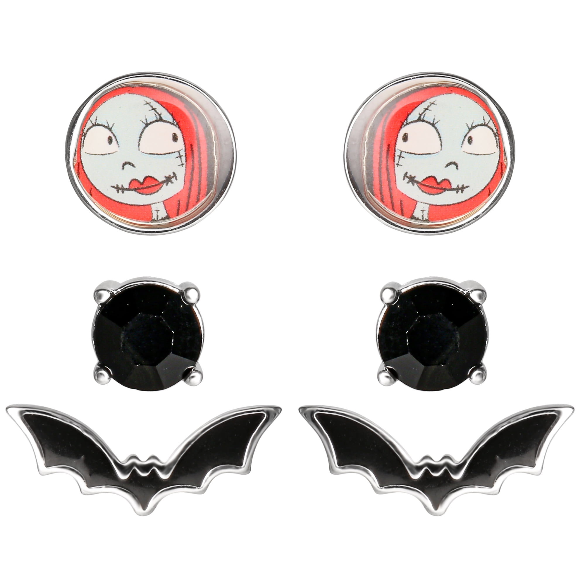 Disney Nightmare Before Christmas Girls' Silver Plated Sally Stud Earring Set, 3