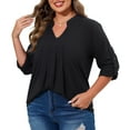 thumbnail image 4 of WellSize Plus Size Blouse for Women Dressy Pleated Tunic Tops Roll Up 3/4 Sleeve Shirts, 4 of 8
