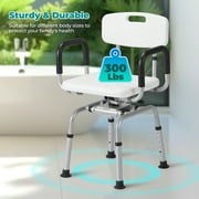 Naipo 360° Swivel Shower Chair for Elderly & Disabled - Adjustable Height Bath Chair with Armrests, Backrest & Non-Slip Seat - 300 lbs Capacity, White