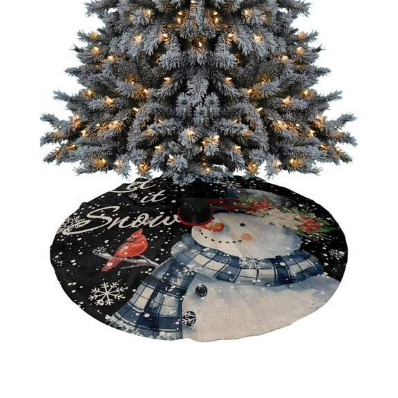 Black Snowman Christmas Christmas Tree Skirt 36 Inches Large Christmas Skirt Tree, Snowflake Birds Botanical Tree Skirt Christmas Decorations for Fireplace Party Holidays Indoor Outdoor