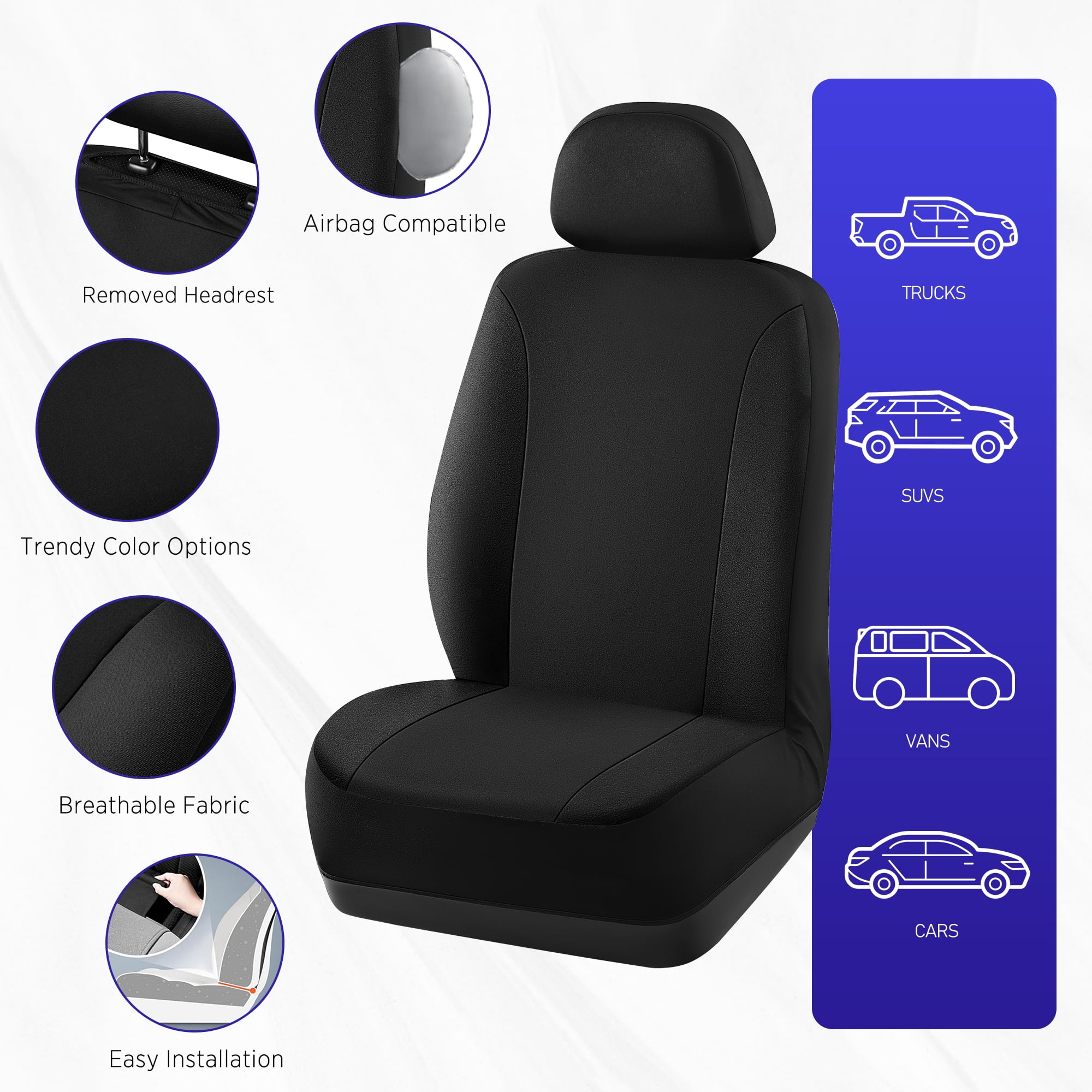 Road Comforts PolyPro Car Seat Covers– Front Seat Covers, Easy to Install, Universal Fit for Trucks Van SUV - Black