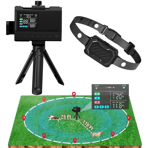 3-in-1 Wireless Dog Fence System, Radar Electric Fence with Real-Time Precise Distance Display, Adjustable Warning Strength & 10-120Ft Boundary Range for 1 Dog