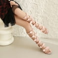 thumbnail image 5 of SACFOF Womens Knee High Gladiator Dressy Sandals Bow Open Toe Summer Roman Outdoor Boots Back Zipper Low Heel Sandals, 5 of 6