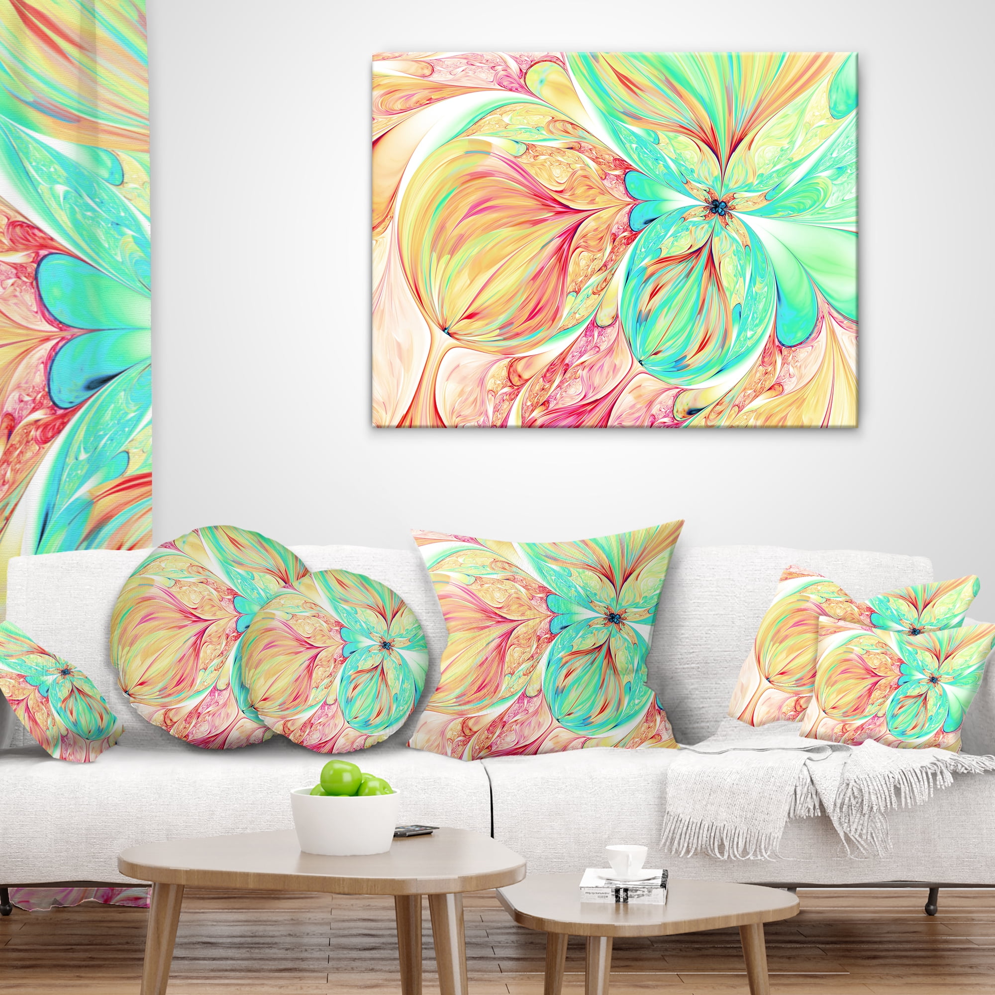 Designart Red Green Paper Flower - Floral Throw Pillow - 12x20