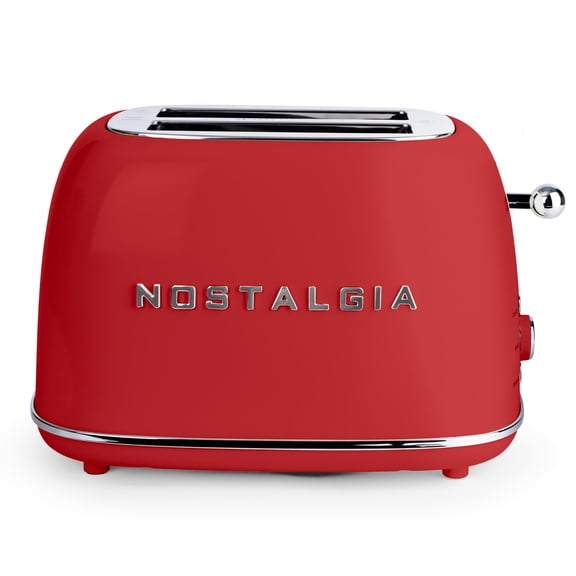 Tostadora Nostalgia de 2 rebanadas, acero con esmalte rojo