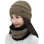 Womens Winter Fleece Knitted Ski Bomber Beanie Earflap Scarf Sets Caps Hats