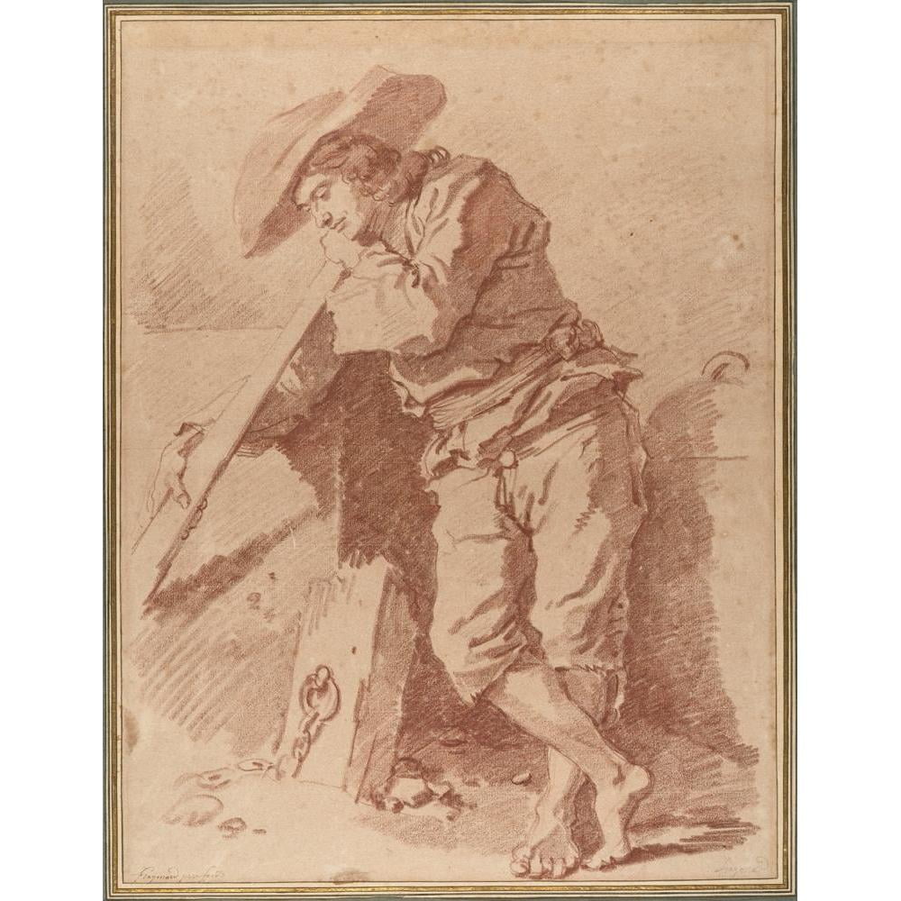 Jean-Honoré Fragonard 15x18 Black Modern Framed Museum Art Print Titled - A Fisherman Leaning on an Oar (1774)
