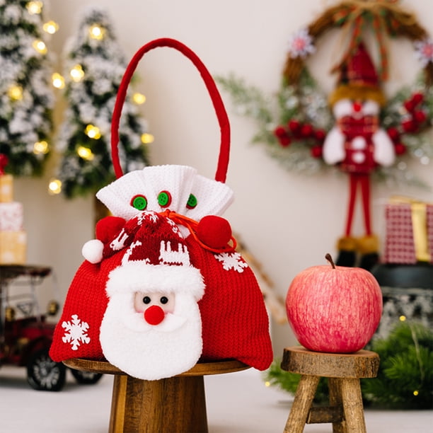 Bolsas de regalo navideñas con muñecos de muñeco de nieve de Papá Noel - Bolsillo de cordón tejido de 8,66x7,48 pulgadas para caramelos y pequeños regalos