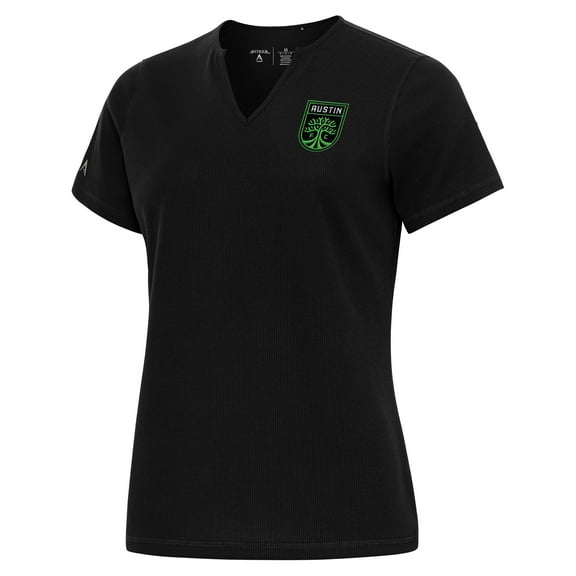 Women's Antigua Black Austin FC Traveler Notch Neck T-Shirt