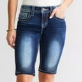 thumbnail image 2 of Women's Bermuda Jean Shorts High Waisted Stretchy Knee-Length Casual Denim Shorts, 2 of 9