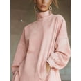 thumbnail image 4 of Women'S High Neck Suede Retro Long Sleeve Dress with Fringe Trim and Pockets Loose Fit Pink M, 4 of 8