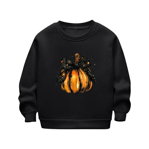 Girls Boys Pumpkin Print Crewneck Sweatshirt Halloween Youth Fleece Sweatshirts Long Sleeve Basic Pullover Soft Warm Fleece for Kids Black 9-10 Years